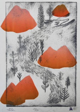 Gravure à la ponte sèche : Flânerie dans les terrils. Virginie Contier et waii-waii