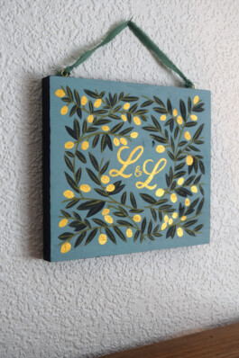 Peinture sur bois, de Virginie Contier. Peinture pour mariage 