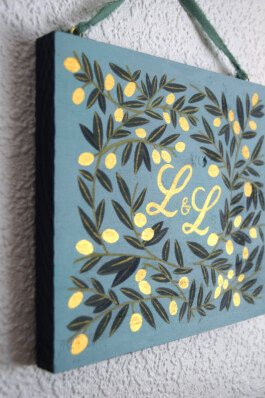 Peinture sur bois, de Virginie Contier. Peinture pour mariage 